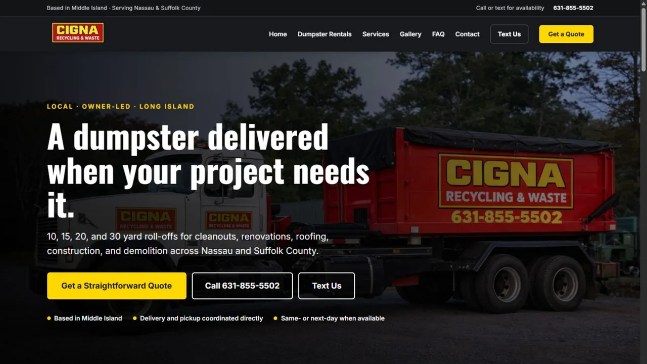 Cigna Dumpsters website preview