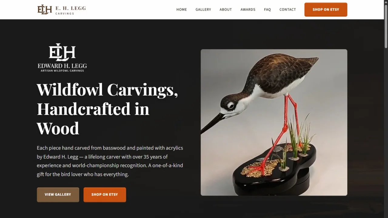 EHLegg Carvings website preview