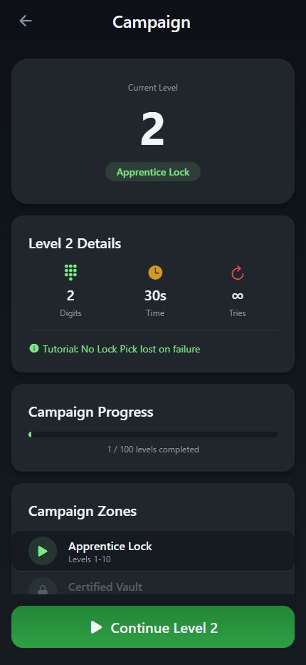 Tap the Safe campaign level map showing five difficulty tiers