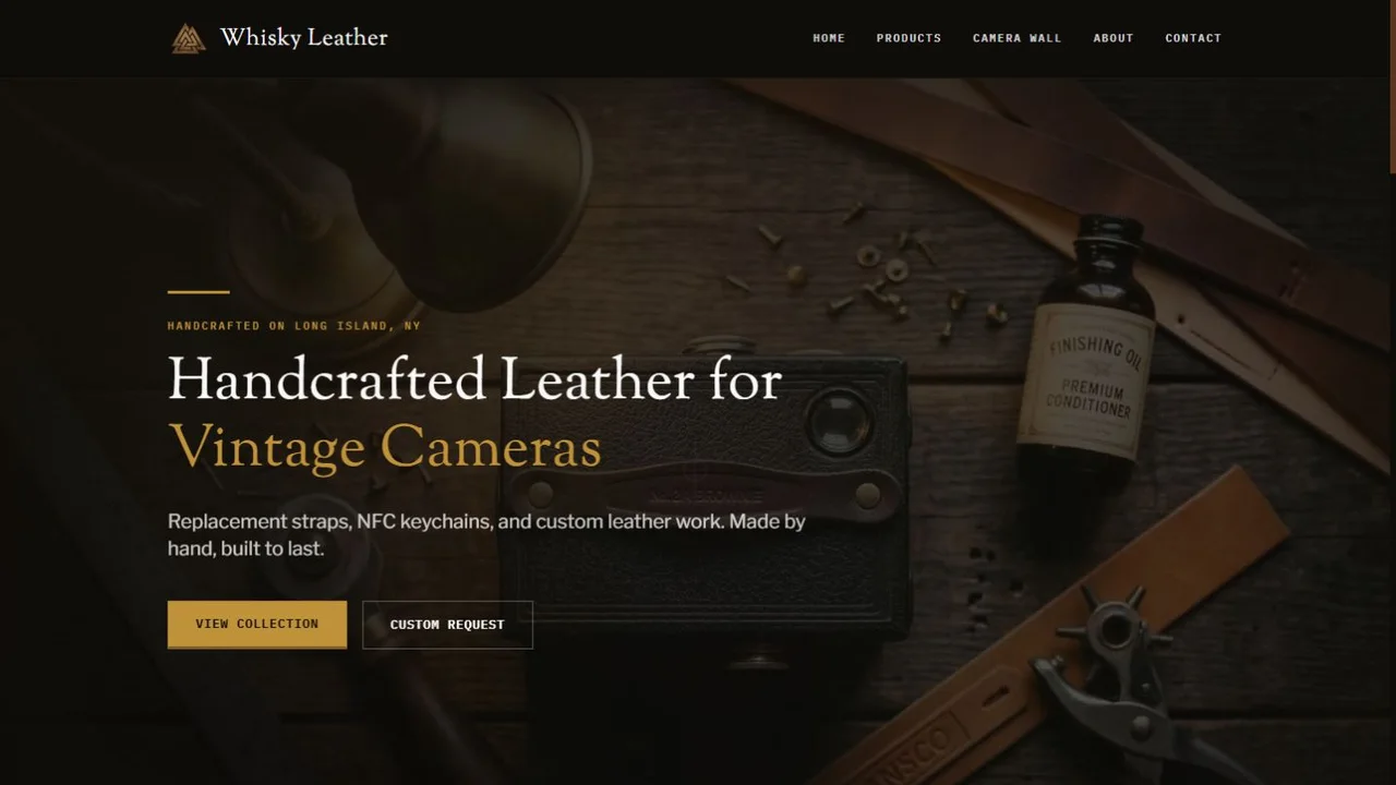 Whisky Leather photography-led desktop storefront